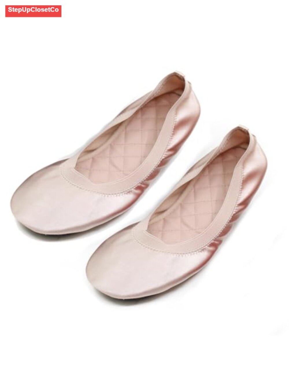Foldable Ballet Flats for Women Satin Slip On Shoes with Pouch